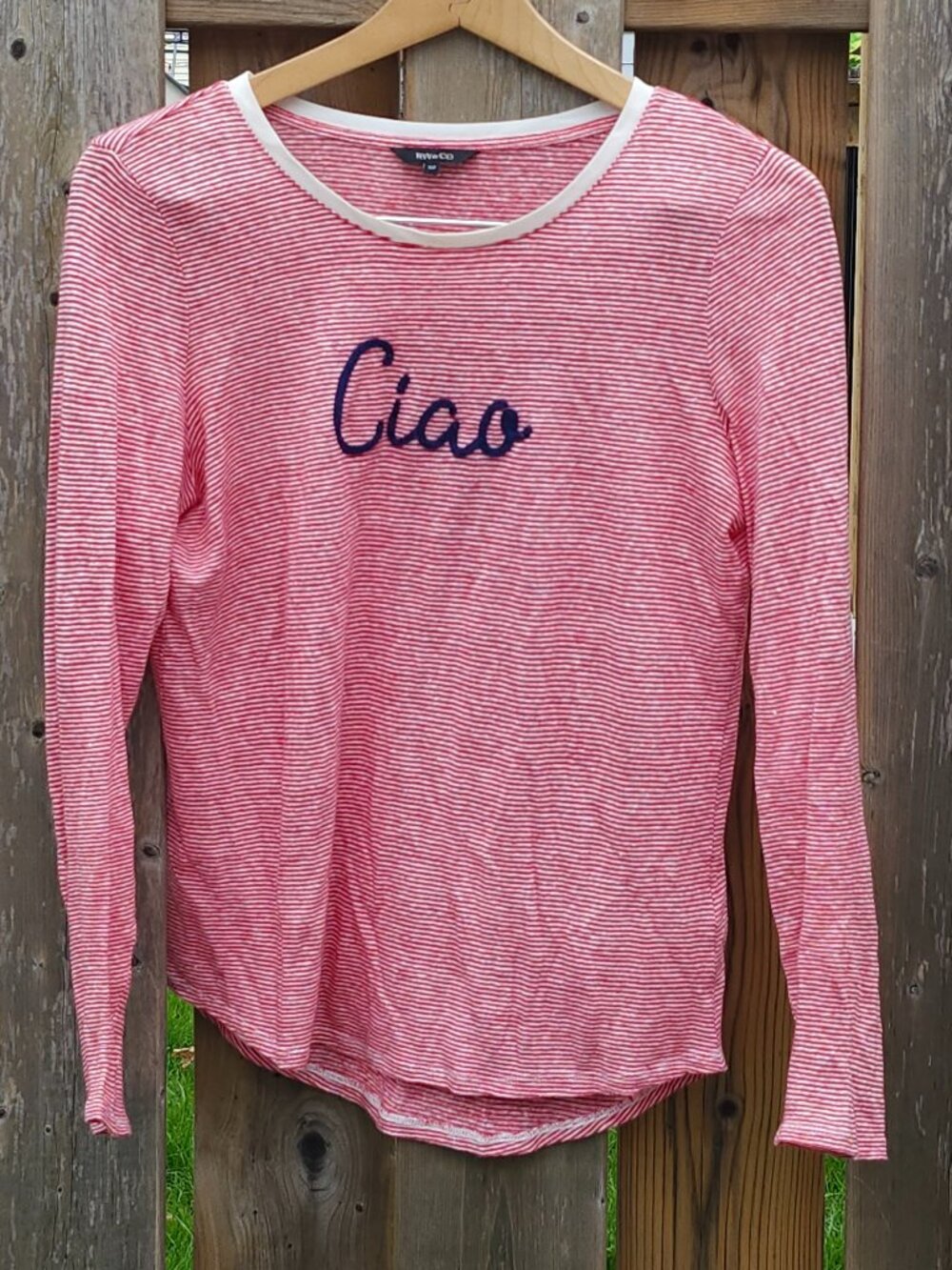 CIAO RW&CO. Stripe Long Sleeve Shirt Women's Size Small Red Stripe LINEN RW & Co